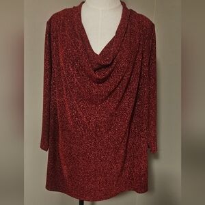 Karen Kane Plus Size 3/4‎ Sleeve Drape Front Top: Red Shimmer: Size- 2X